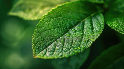 Vibrant Green Leaf with Dew Drops