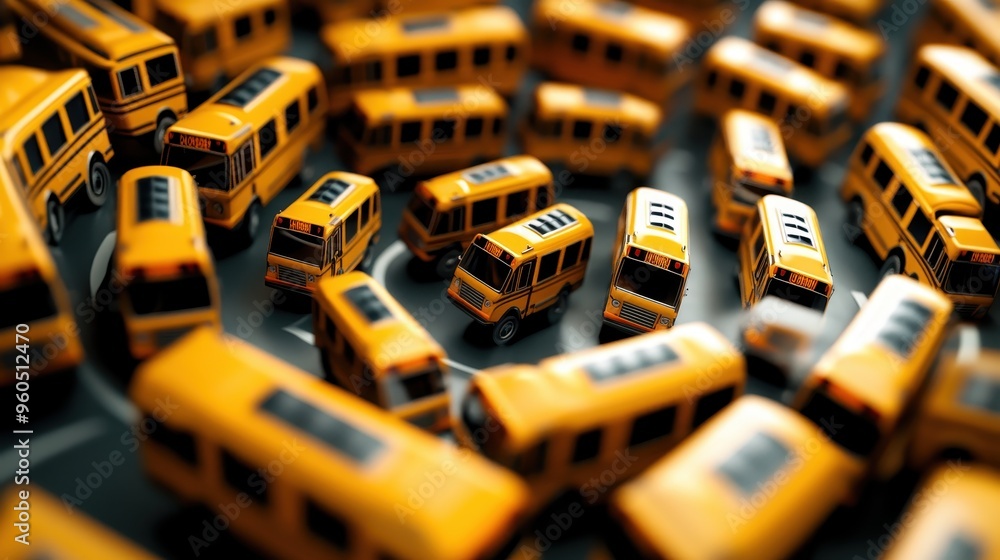 Poster dynamic school bus circle - 3d scene of energetic motion and commuting concept