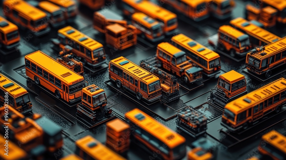 Poster back-to-school bus maze: intricate 3d design with elegant crisscross pattern of school buses