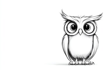 Fototapeta premium A charming black and white illustration of an owl with large eyes, perfect for nature or wildlife themed projects.