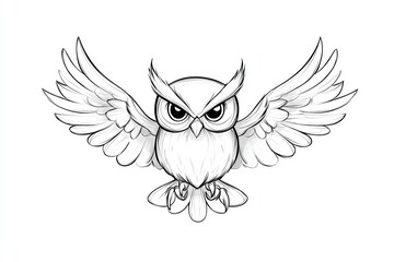 A fierce cartoon owl in flight, showcasing powerful wings and an intense gaze, perfect for logos or illustrations.