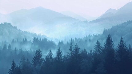 Obraz premium magical forest with mountain view landscape illustration