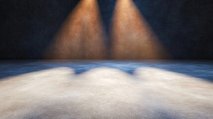 Fototapeta premium Colorful light rays dance across the wooden floor, creating an enchanting atmosphere for an upcoming performance