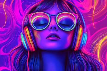 Young woman in glasses with headphones portrait