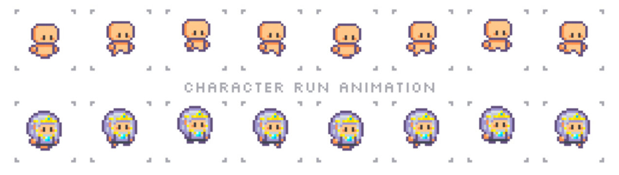 Pixel art character for the game. Sprite run animation for 2d games