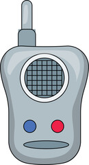 Gray walkie talkie with an antenna is transmitting messages
