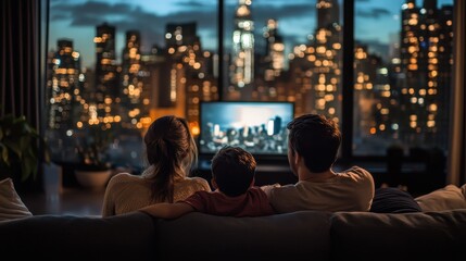 Obraz premium Cozy Night In with City Skyline View