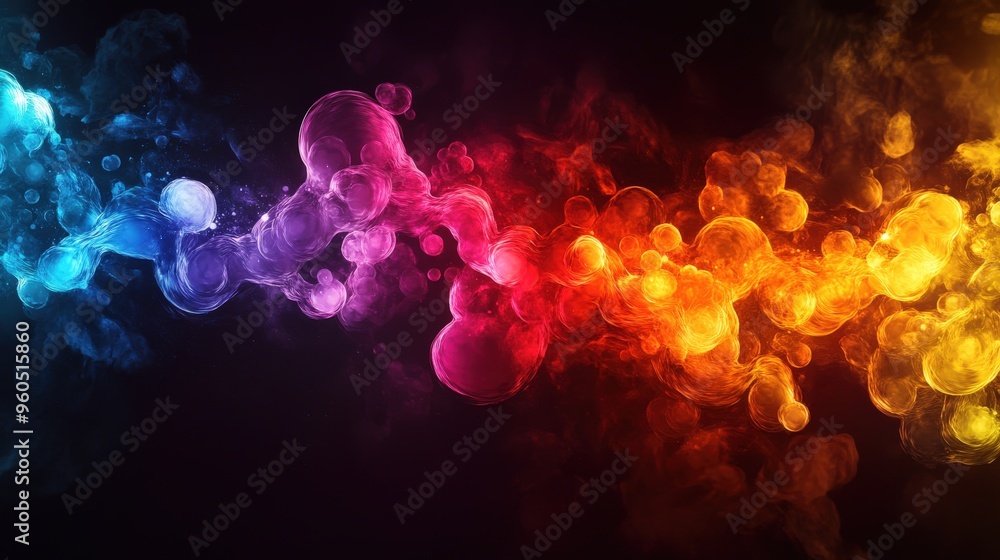 Poster the composition features an eye-catching chain reaction of bubbles in varying colors, blending and s