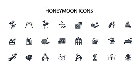 Honeymoon icon set.vector.Editable stroke.linear style sign for use web design,logo.Symbol illustration.