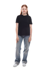 Fototapeta premium Full length portrait of teenage girl on white background