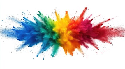 A vibrant explosion of colorful powder bursts against a clean white background, evoking joy and creativity in a festive atmosphere
