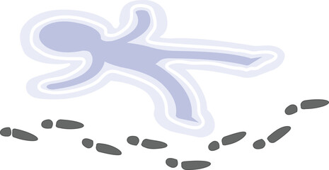 Chalk outline of a body lying on the ground with footprints leading away from the scene