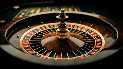 Naklejka premium A close-up view of a roulette wheel highlighting its colors and details, perfect for conveying the excitement of gambling.