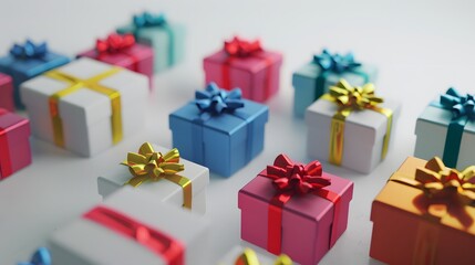 Obraz premium Colorful Christmas gift boxes collection, Christmas tape rope, on a white background, banner for website.