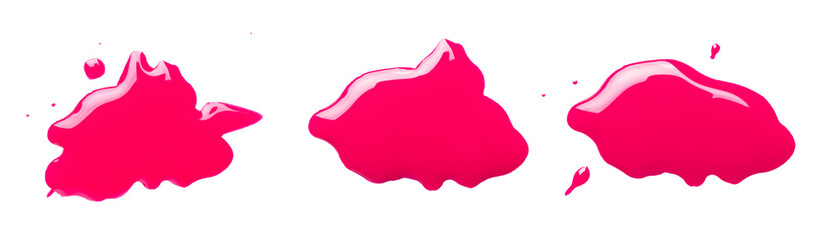 Blots of magenta printer ink on white background, set. Top view