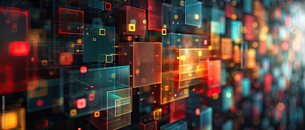 Poster abstract digital grid of interconnected colorful squares