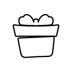 Silhouette of a gift box with a bow drawn with a line. Silhouette line. Badge. 