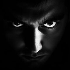 Face half-hidden in shadow, eyes staring at a single pill, illustrating deep internal conflict and depression,