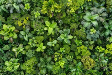 Aerial view of dense forests absorbing co2 for carbon neutrality and net zero emissions goals