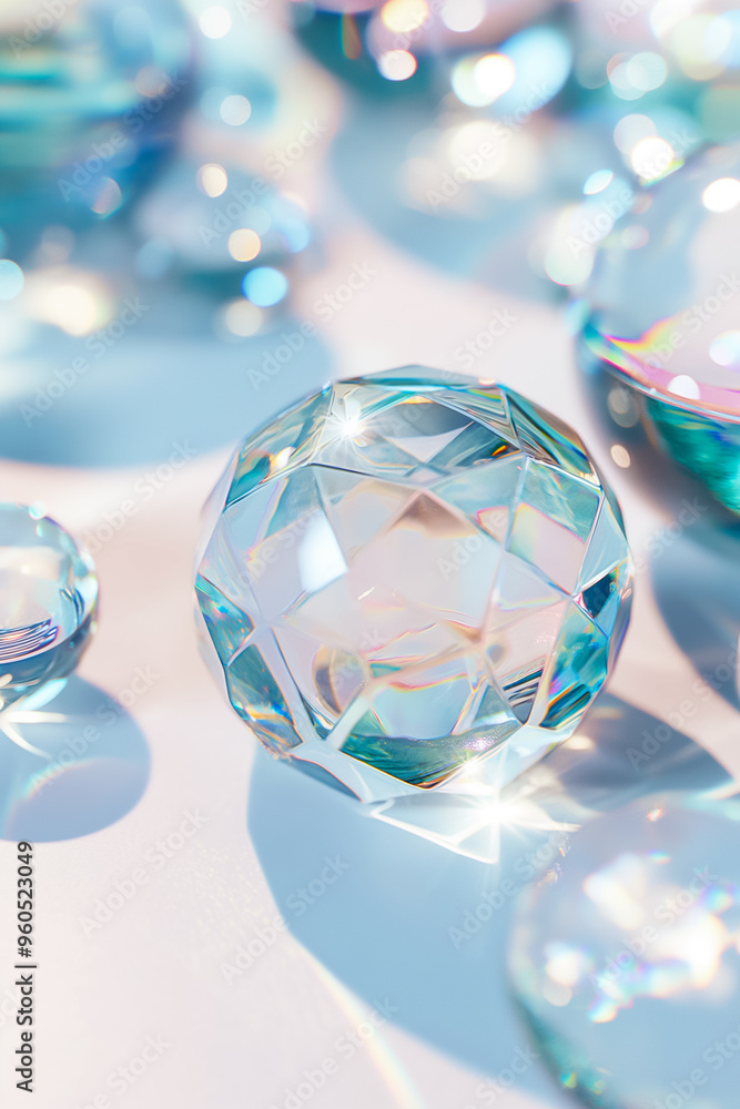 Aufkleber a variety of crystal orbs in different sizes catch the light beautifully against a soft pastel backg