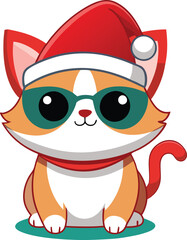 Cute cat wearing a colourfull sunglasses with christmass vibes