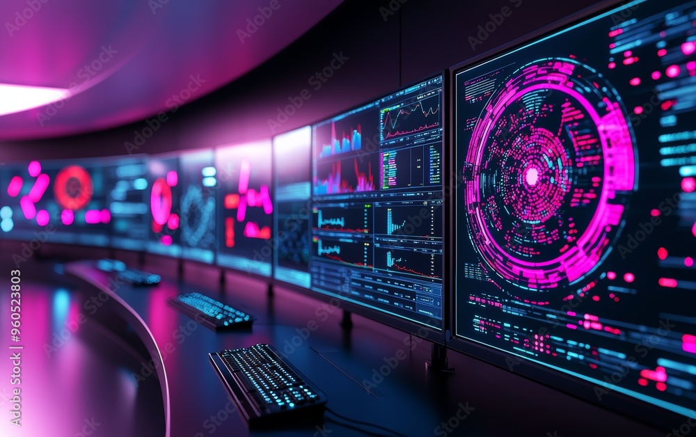 Aufkleber a high-tech control room with large screens displaying data analytics in real time
