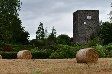 Hay bales in the field. Poulakerry Castle, Poulakerry, Clonmel, Co. Tipperary, Ireland