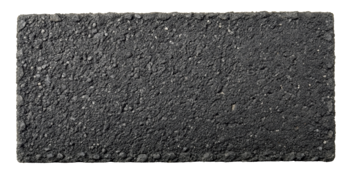 Rough black asphalt texture with a coarse and grainy surface, commonly used in road paving and outdoor surfaces. Isolated on transparent background, png.