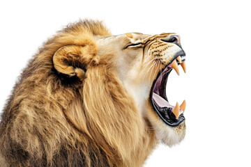 Lion Roaring Profile Isolated on White and Png Transparent Background
