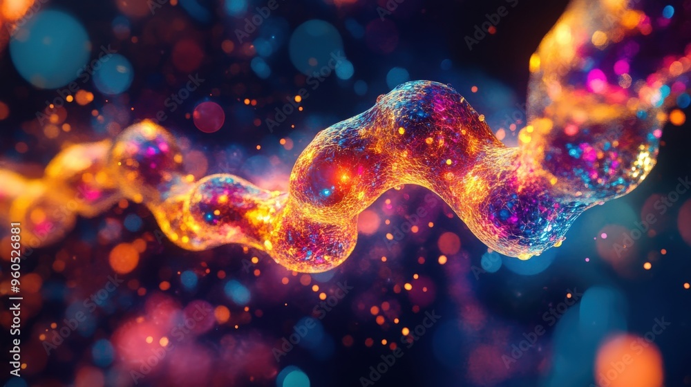 Poster this stunning visual captures the intricate process of chemical polymerization, showcasing vibrant c