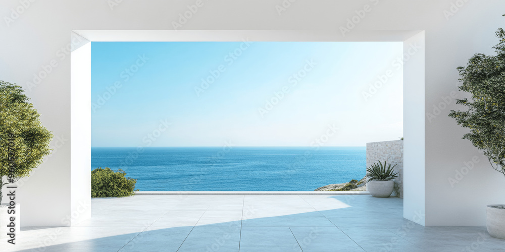 Wall mural terrace floor with stunning sea view