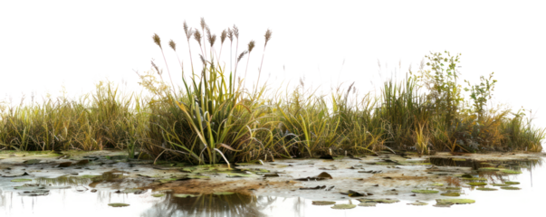 PNG Serene wetland with aquatic plants