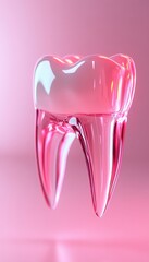 Stylish illustration of a tooth in pink tones, symbolizing dental health and care, perfect for medical and health-related themes.