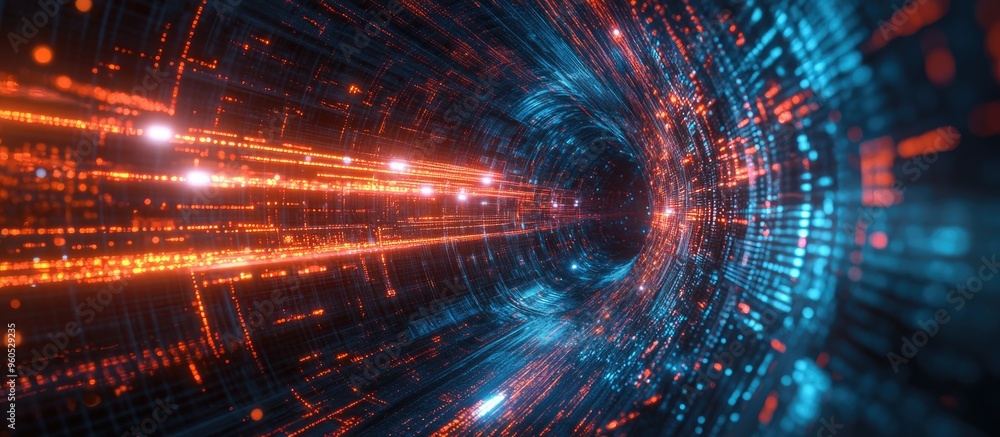 Aufkleber futuristic sci fi warp tunnel featuring a particle grid visual representation of data centers server