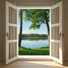 Imagine a rustic countryside home where the white-framed window, similar to the one in the image