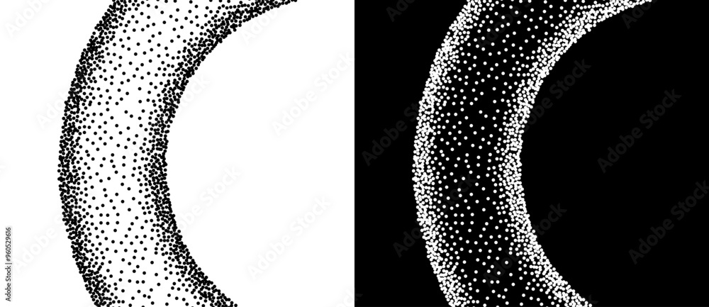Poster abstract background with dotted line. landing page with stipple dots background. black shapes on a w