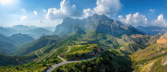 Majestic Aerial View of a Serpentine Mountain Pass with Winding Road Cutting Through the Landscape