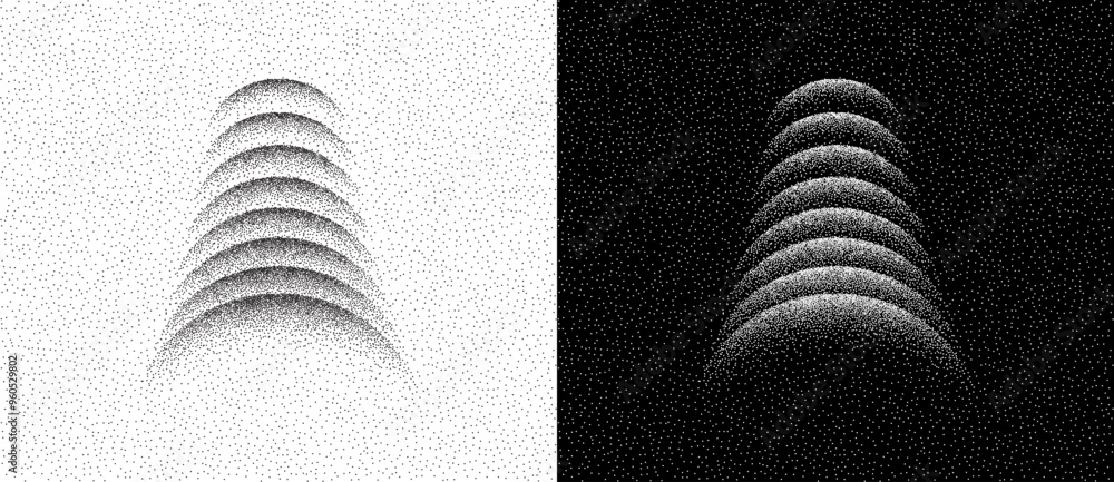 Poster modern abstract background with stipple semicircles. vector dotted design element. black dots on a w