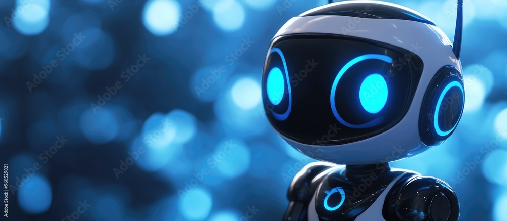 Poster adorable cartoon robot in 3d render representing technology concepts such as customer support chatbo
