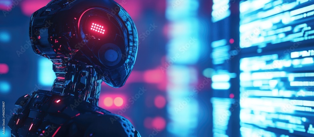 Poster ai technology concept showcasing intelligent chatbots and advanced systems in an online environment 