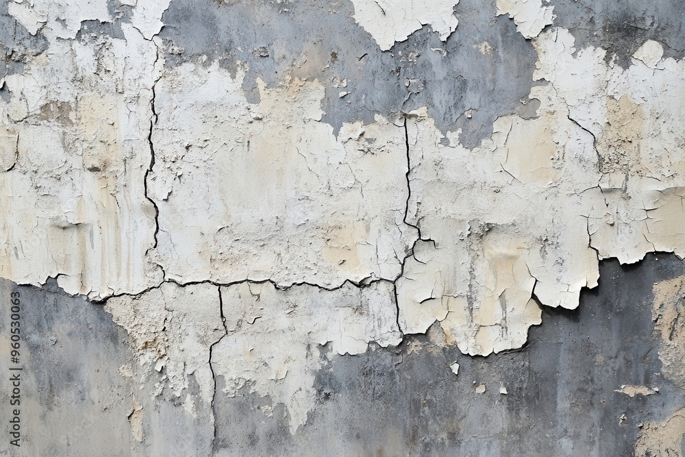Poster weathered wall finish: perspective of an old concrete structure displaying flaking paint and visible