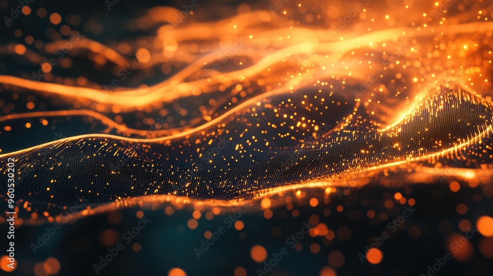 Poster dynamic flow of energy particles in cyberspace futuristic technology design 3d rendering showcasing 