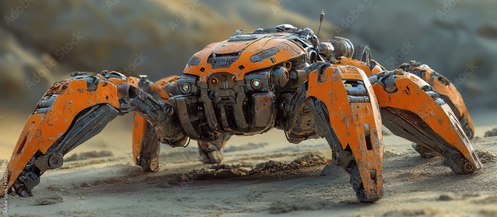 Poster spider tank robot 15 a robust design featuring 3d artwork rendering and illustration created using b