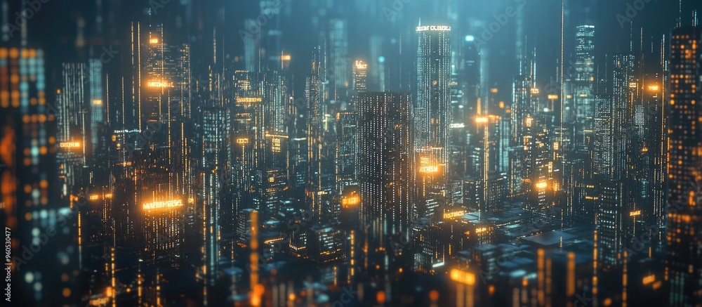 Aufkleber futuristic 3d digital city created with binary code showcasing advanced smart technology and interco