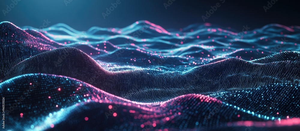 Poster futuristic cybernetic backdrop featuring big data visualization abstract 3d landscape with grid illu