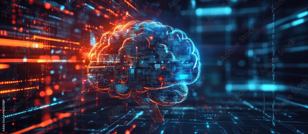 Poster abstract technology background featuring artificial intelligence concepts in a digital web environme
