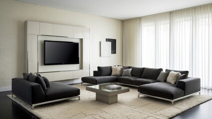 A Modern Living Room With A Spacious TV Unit Interior Design