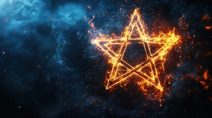 dark background with a pentagram symbol shining brightly, representing mysticism and the occult, perfect for a banner template