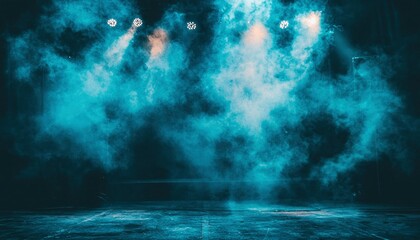 Fototapeta premium Dark Stage with Blue Smoke and Stage Lights