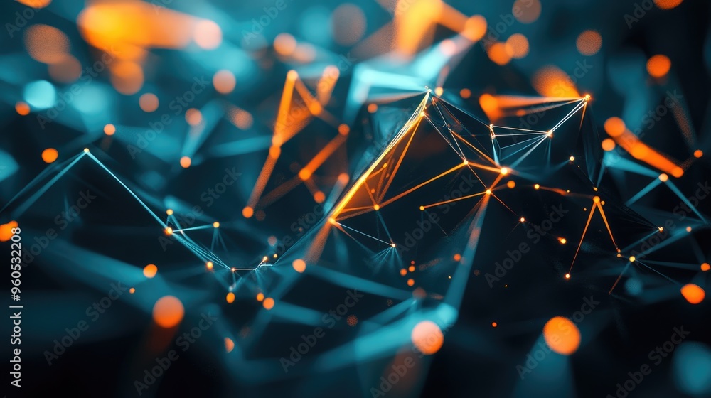 Poster futuristic polygonal design with triangulated surfaces and connecting lines modern abstract backdrop